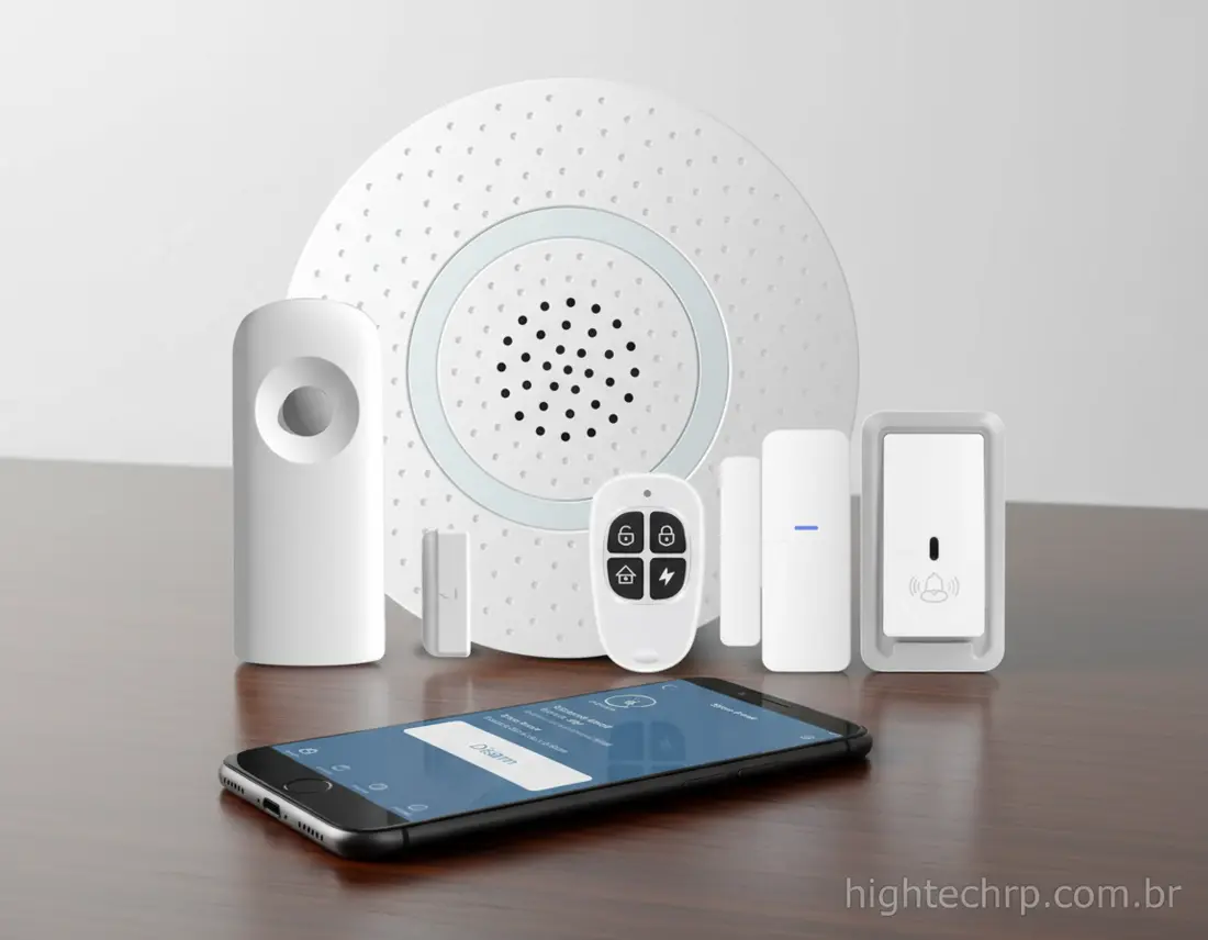 Kit de alarme residencial com sensores e sirene